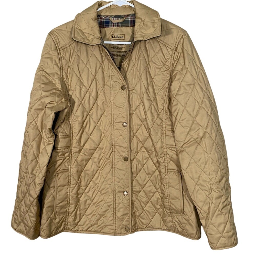 L.L. Bean Women's Tan Quilted Jacket women's size small corduroy trim outdoor